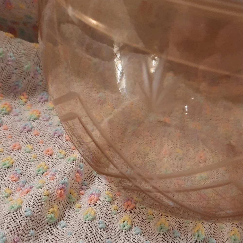 Gorgeous light peach etched glass candy dish 7 inches